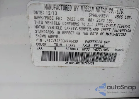 2013 Infiniti G37X z USA, uszkodzony, nr VIN JN1CV6AR0DM770439